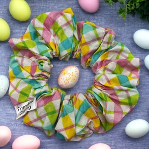 Camilla Scrunchie, Pastel, Plaid, Easter, large size, hair tie, gift ideas