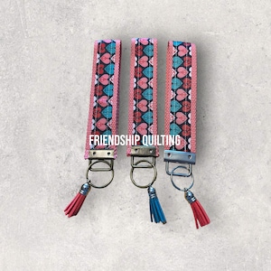 Key chain, Hearts with Anchors Wrist-let, 1.25” wide pink, teal, or navy webbing