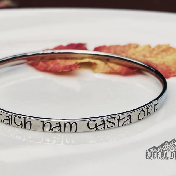 Taigh Nam Gasta Ort Stainless Steel Bangle Hand Stamped Gaelic Inspiration Stacking Bracelet