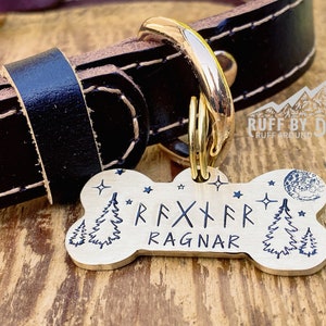 Solid Brass Viking Runes Norse Hand Made Personalized Dog Collar & Leash Pet Supplies Dog Tags Name ID