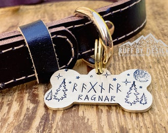 Solid Brass Viking Runes Norse Hand Made Personalized Dog Collar & Leash Pet Supplies Dog Tags Name ID