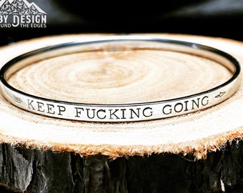 Stainless Steel Bangle Hand Stamped Motivational Inspiration Stacking Bracelet