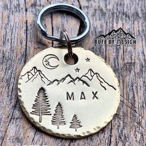 Custom Brass Dog/Cat Pet Mountain Hiking OutdoorTree  Hand Made Personalized Dog Collar & Leash Pet Supplies Dog Tags Name ID