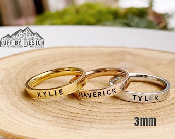 Stainless Steel Stacking Personalized Rings Minimalist Add A Family, Pet, Child's Name Or A Date