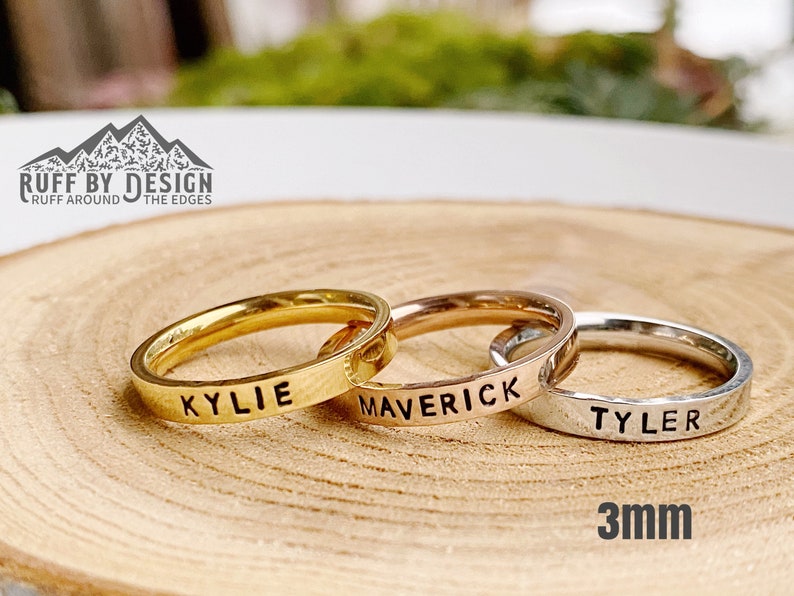 Stainless Steel Stacking Rings Minimalist Add A Family, Pet, Child's Name Or A Date image 1