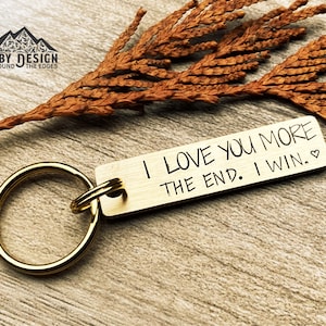 I Love You More Mini Brass Keychain, Funny Spouse Partner Couple Key Tag Stocking Stuffer For Adults