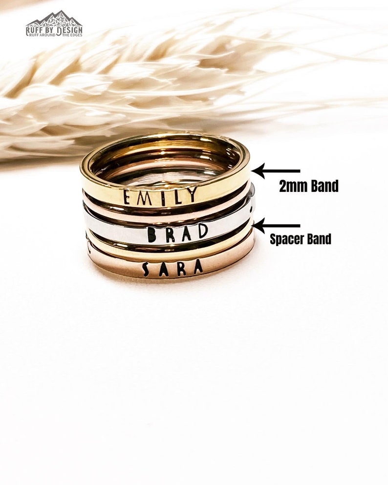 Stainless Steel Stacking Rings Minimalist Add A Family, Pet, Child's Name Or A Date image 8