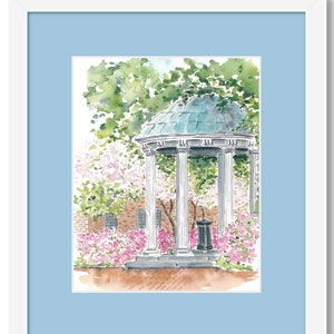 Puede incluir: Una pintura de acuarela de un cenador blanco con un techo verde rodeado de flores rosas y &aacute;rboles verdes. El cenador tiene cuatro columnas y una base de ladrillo.