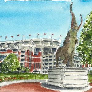 University of Alabama, Tuska the elephant at Bryant-Denny Stadium watercolor print