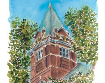 Tech Tower at Georgia Tech watercolor print