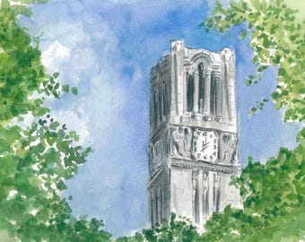 NC State Bell Tower watercolor print