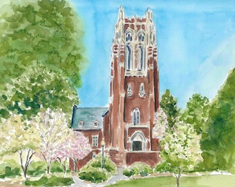 University of Richmond, Boatwright Memorial Library Watercolor Print