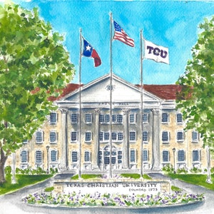 Texas Christian University, Sadler Hall watercolor print