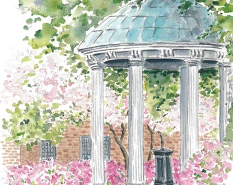 Old Well at UNC Chapel Hill watercolor print (light pink)