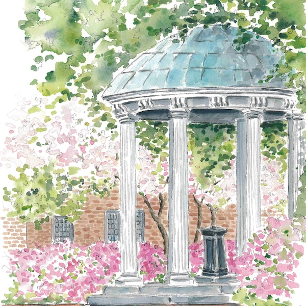 Old Well at UNC Chapel Hill watercolor print (light pink)
