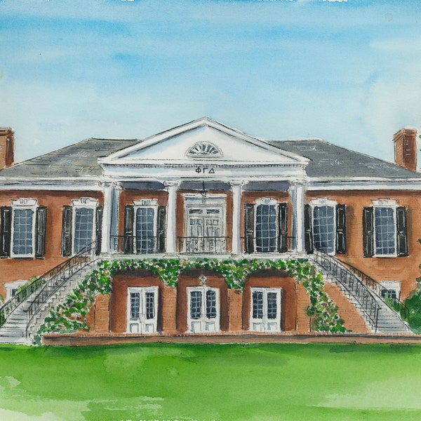 Phi Gamma Delta Fraternity House, University of Alabama watercolor print