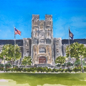 Virginia Tech, Burruss Hall watercolor print