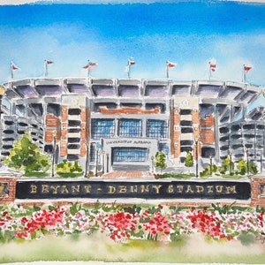 University of Alabama Bryant-Denny Stadium watercolor print