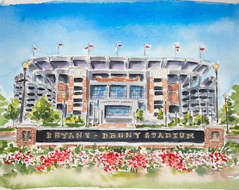 University of Alabama Bryant-Denny Stadium watercolor print