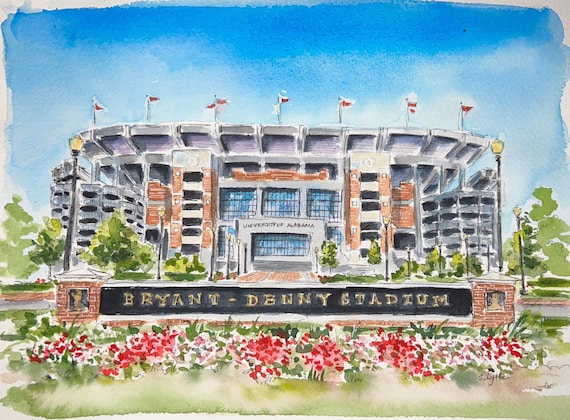 University of Alabama Bryant-Denny Stadium watercolor print