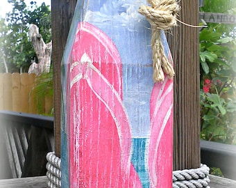 Flip flops - Decorative buoy - Nautical buoy - Wooden buoy - Beach scene - lobsterl buoy - hand painted - coconut palm - beach scene