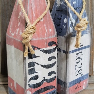 House number buoy - latitude longitude - pair of wooden buoys - classic faded colors - lobster buoy - nautical decor -  beach house decor