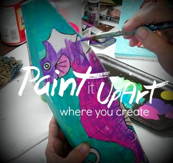 Sea Horse - Art Project - DIY - mxed media project - video - arts and crafts lesson - mixed media - mod podge - paint party