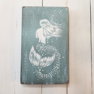 Custom color Mermaid painting - white - mermaid art - 12&quot;x 7 1/5&quot; - painting on wood - beach house decor - custom colors