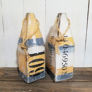 House number buoy - latitude longitude - two custom colors - stripe - lobster buoy - nautical decor -  beach house decor - custom order