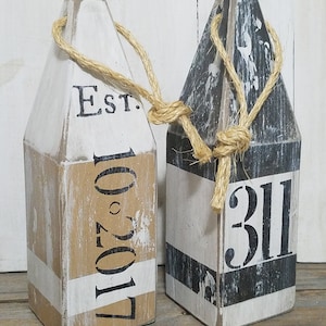 House number buoy - latitude longitude - two custom colors - stripe - lobster buoy - nautical decor -  beach house decor - wedding date