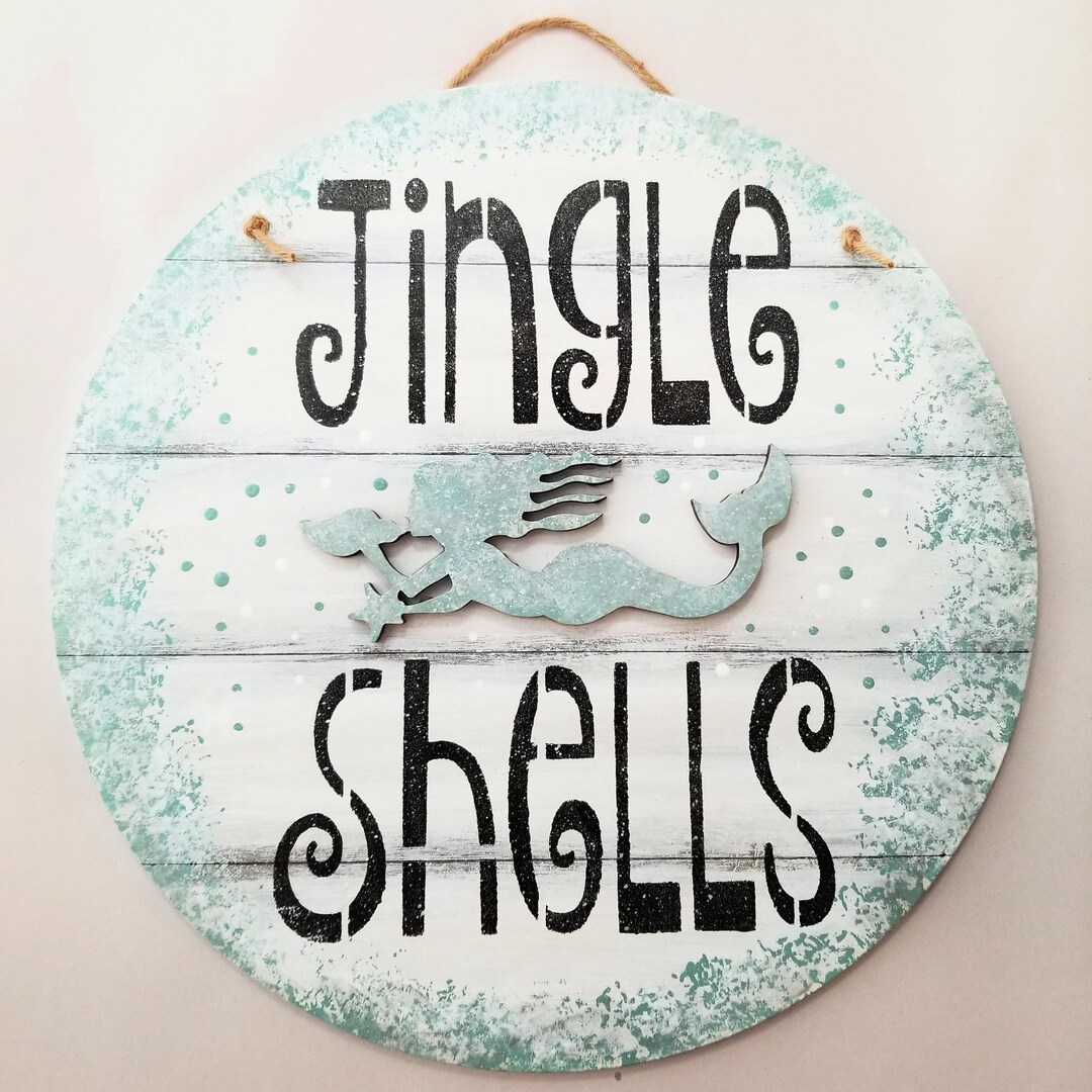 Jingle Shells Custom Color Mermaid Sign Round - White - Mermaid Art ...
