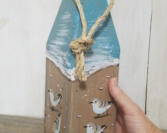 Sanderling Painted Wooden Buoy: Custom Coastal Nautical Decor