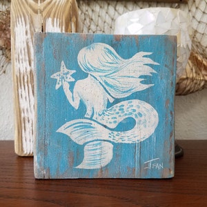 Mermaid decor - Mermaid block - mermaid painting - wood block - painted block - nautical decor - custom colors - white mermaid