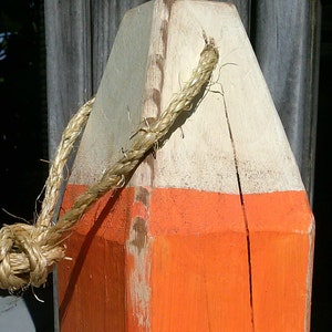 Candy corn, fall decor, halloween decor, wooden buoy, orange, yellow image 3