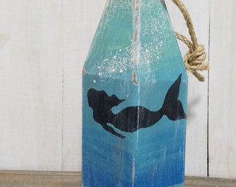 Swimming Mermaid buoy - painted buoy - lobster buoy - nautical decor -  mermaid decor - gift for mermaid fan - aqua colors