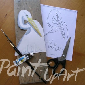 Printable PDF, paint pattern. White Egret White Heron, art template instructions color and outline for decoupage or DIY  painting project