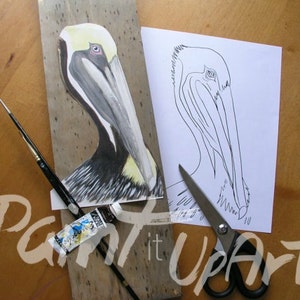 Printable - PDF paint pattern - Brown Pelican - pattern - art template - instructions - decoupage - DIY - painting project