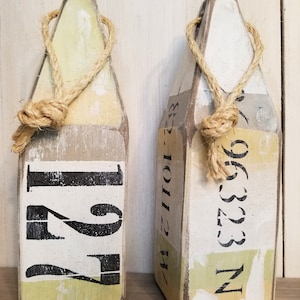 House number buoy - key lime green - sea glass tan, yellow - latitude longitude, stripe - lobster buoy - nautical decor - house warming gift