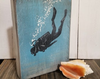 Scuba diver and diving flag shelf sitters and table top decor