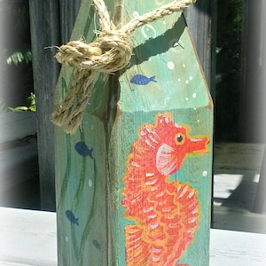 Seahorse buoy - Nautical buoy - Wooden buoy - painted buoy - sage green - coastal decor - beach scene - lobster buoy - custom  painted