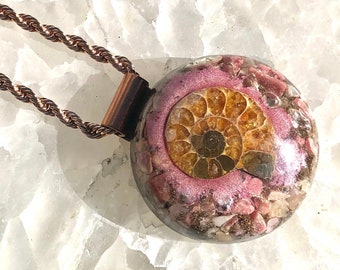 Orgonite® Orgone Pendant (Large) - Rhodonite/Ammonite/Moonstone/Quartz - FREE WORLDWIDE SHIPPING!