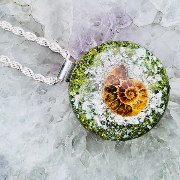 Powerful Orgone Pendant / Orgonite® Pendant (Large) - Ammonite/Peridot - FREE WORLDWIDE SHIPPING!