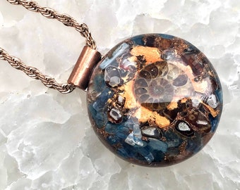 Orgonite® Orgone Pendant (Large) - Peach Moonstone/Orange Garnet/Blue Kyanite/Ammonite - FREE WORLDWIDE SHIPPING!