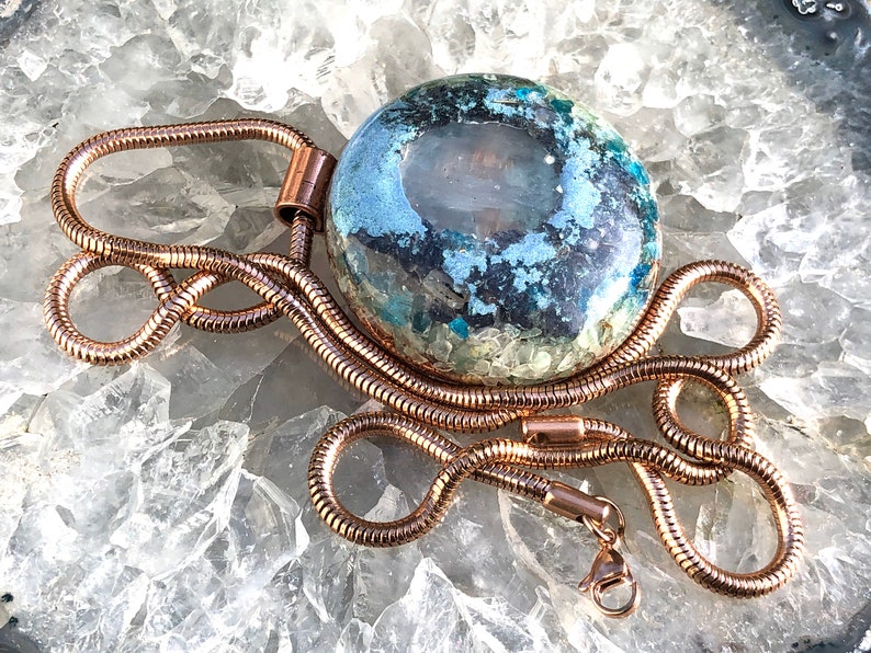Large - Blue AventurineSeleniteGreen AventurineBlue Apatite Orgonite\u00ae Orgone Pendant FREE WORLDWIDE SHIPPING!