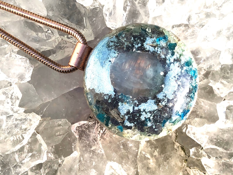 Large - Blue AventurineSeleniteGreen AventurineBlue Apatite Orgonite\u00ae Orgone Pendant FREE WORLDWIDE SHIPPING!