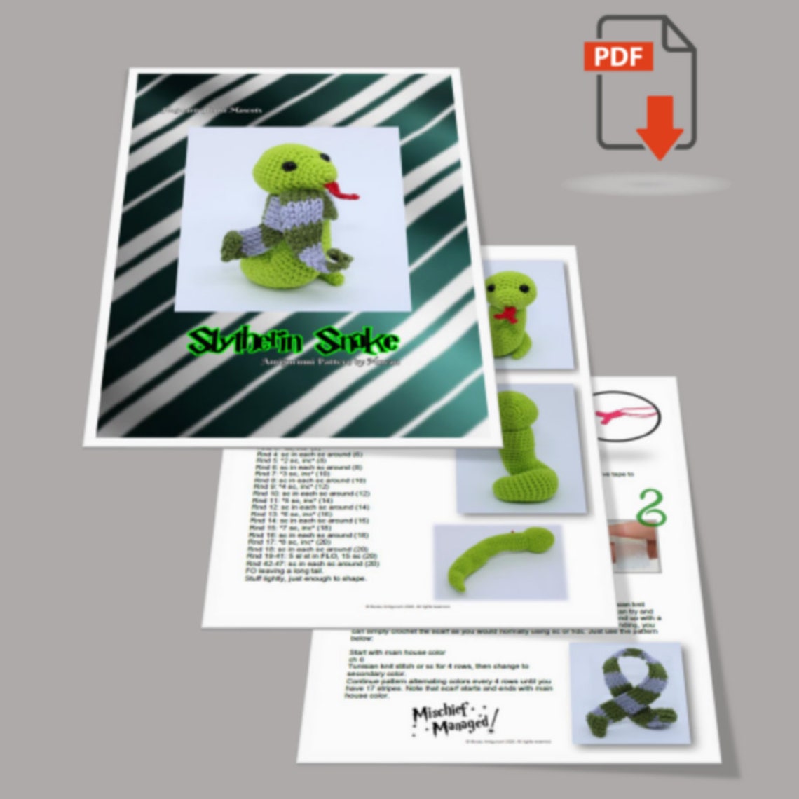 Slytherin Snake Amigurumi Pattern Hogwarts House Mascots Etsy