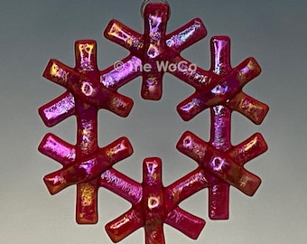 CRYSTAL Red Iridized Fused Glass Snowflake Ornament Suncatcher