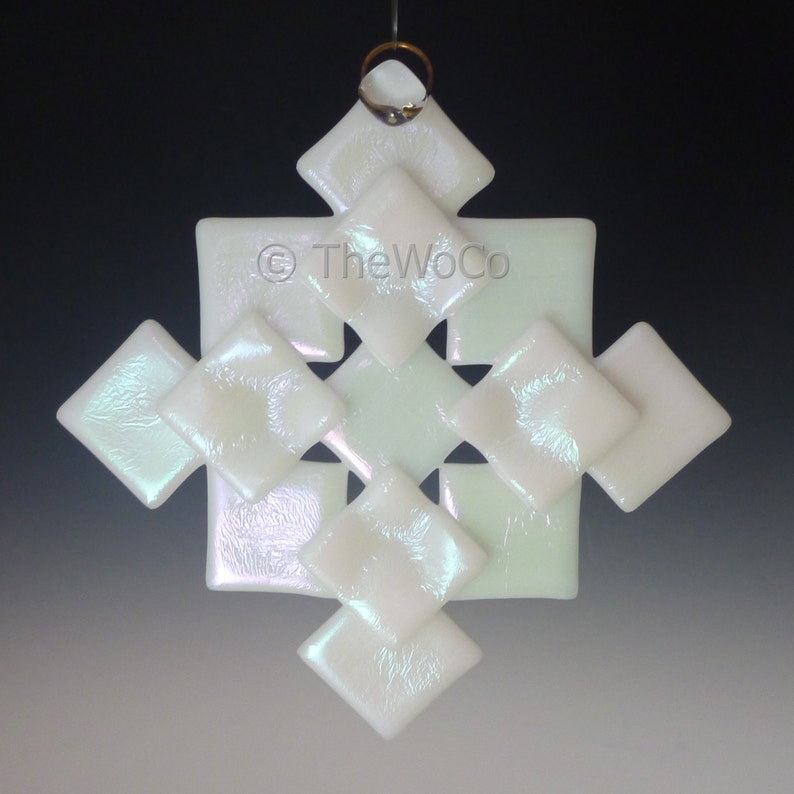 PRISM White Iridized Snowflake, Fused Glass Ornament Suncatcher image 1