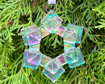 TWINKLE  Clear Iridized Snowflake, Fused Glass Ornament Suncatcher, Original, Winter, Holiday, 2024 Collectable