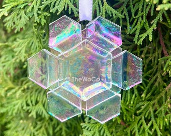 BRILLIANCE  Clear Iridized Snowflake, Fused Glass Ornament Suncatcher, Original, Winter, Holiday, 2025 Collectable